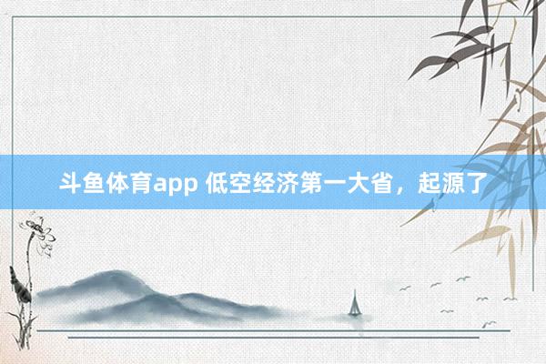 斗鱼体育app 低空经济第一大省，起源了