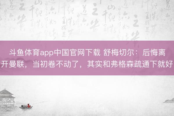 斗鱼体育app中国官网下载 舒梅切尔：后悔离开曼联，当初卷不动了，其实和弗格森疏通下就好